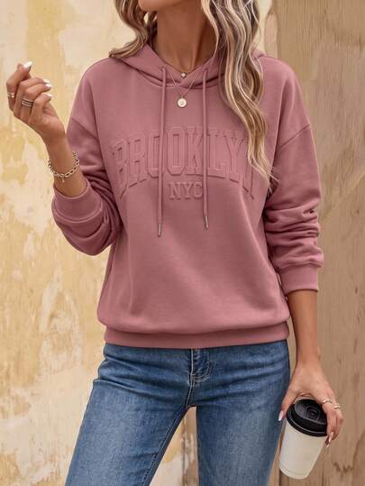 EMERY ROSE Women's Casual Loose Hooded Sweatshirt With 3D Letter Print,Graduation,Teacher,Back To School Pullover Fall