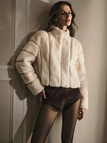 MOTF PREMIUM AUTUMN/WINTER FAUX FUR SHORT JACKET FOR WOMEN - Apricot - View 5