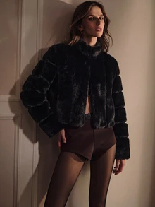 MOTF PREMIUM AUTUMN/WINTER FAUX FUR SHORT JACKET FOR WOMEN - Black - View 3