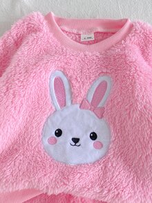 Baby Girl Winter Sweet Elegant Plush Rabbit Embroidered Pattern Craft Outfit, Suitable For Outings, Casual Wear, Sports And Parties - Pink - View 6