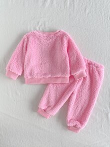 Baby Girl Winter Sweet Elegant Plush Rabbit Embroidered Pattern Craft Outfit, Suitable For Outings, Casual Wear, Sports And Parties - Pink - View 2