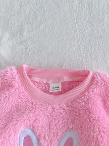 Baby Girl Winter Sweet Elegant Plush Rabbit Embroidered Pattern Craft Outfit, Suitable For Outings, Casual Wear, Sports And Parties - Pink - View 5