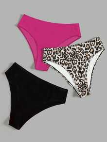 SHEIN Swim Curve 2025 3 件大码女士花卉印花泳裤，适合夏季海滩度假 - 玫紅色 - 查看 3