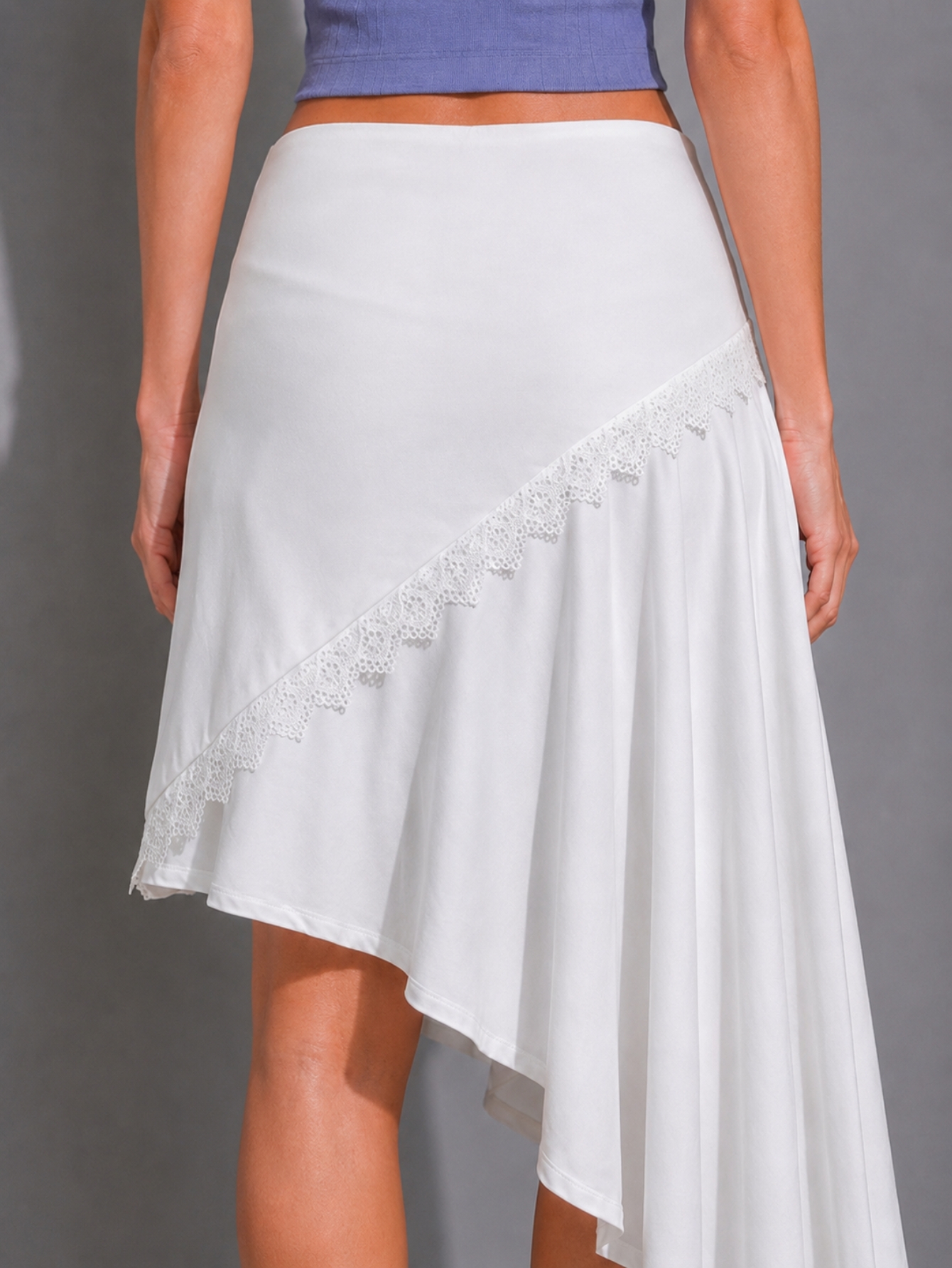 White Lace Embroidered Asymmetric Skirt, view 6