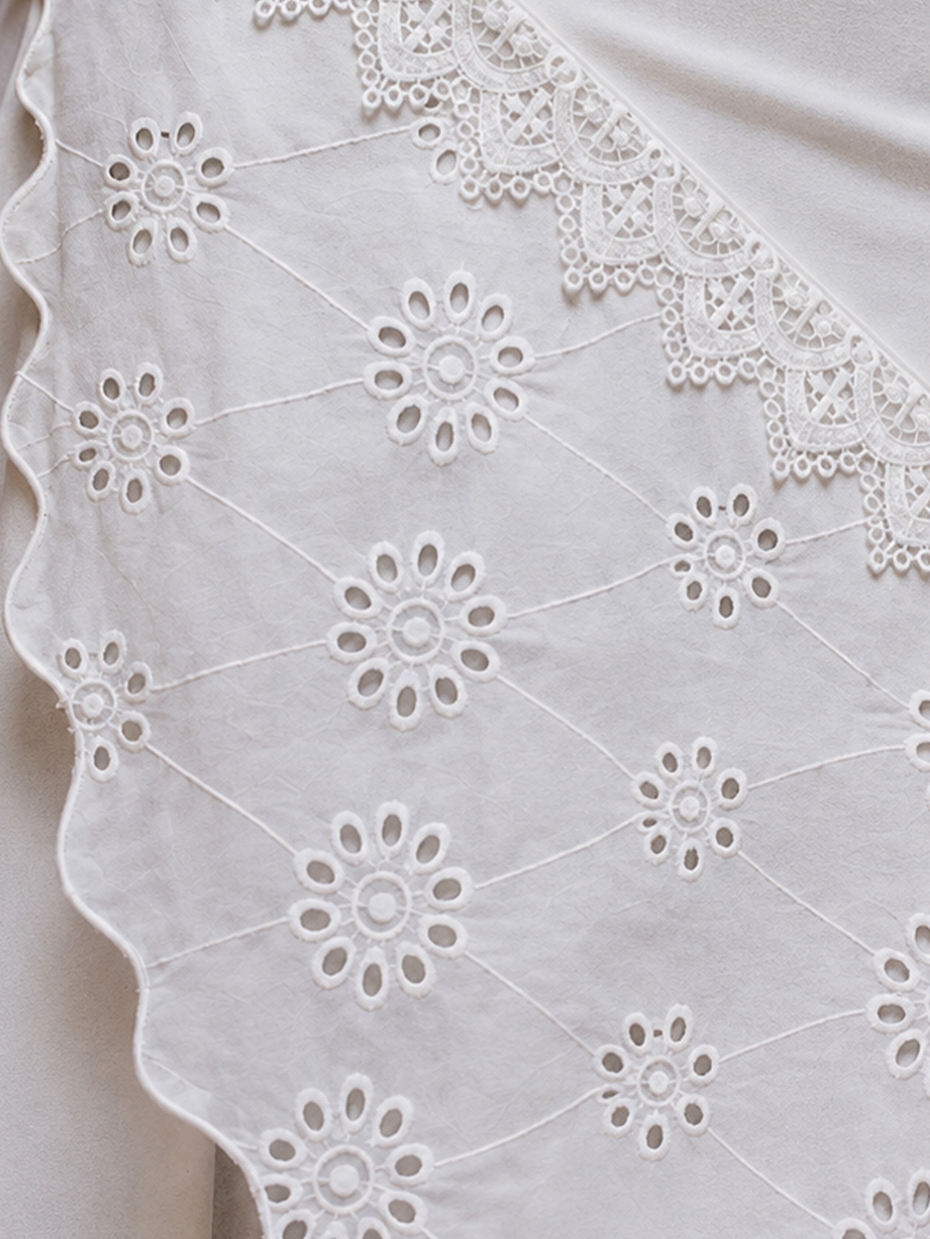 White Lace Embroidered Asymmetric Skirt, view 7