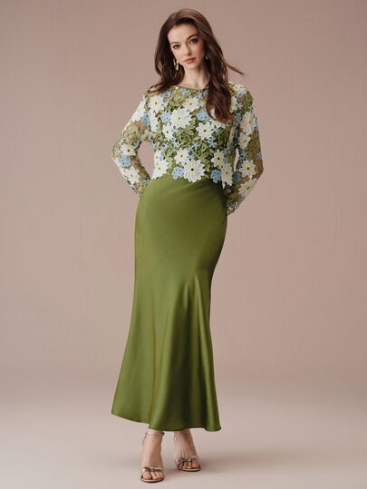 BELROSIE Setelan 2 Potong Atasan Camisole Rajutan Bunga Elegan dan Rok Maxi Bodycon Warna Polos untuk Wanita