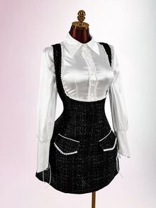 Amplova Women's French Sweet Style Faux Pearl Decorated Blouse - White - View 8