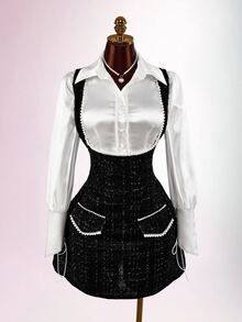 Amplova Women's French Sweet Style Faux Pearl Decorated Blouse - White - View 6