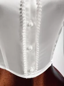 Amplova Women's French Sweet Style Faux Pearl Decorated Blouse - White - View 10