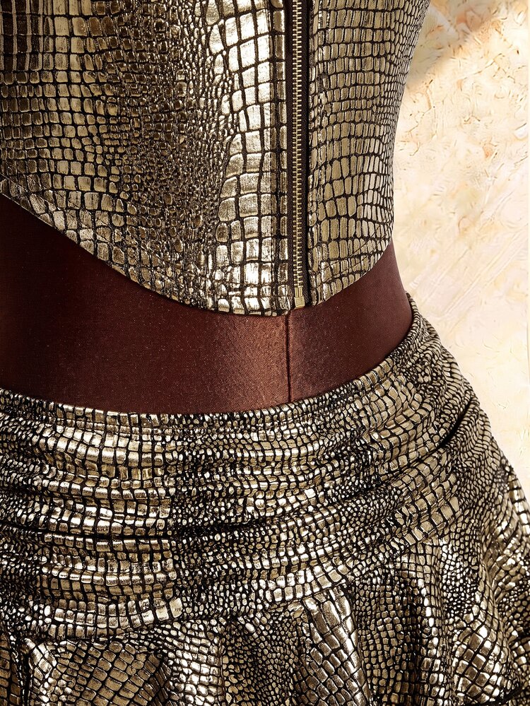 Amplova Women's 2pcs Sexy Avant-Garde Tie-Neck Top Ultra Low Waist Skirt Set Club Party Night Out Black And Gold Summer - Gold - View 10
