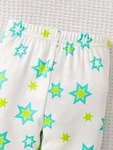 SHEIN Baby Boy 3D Dinosaur Glow In Dark UV Light Activated Pattern Long Sleeve Rashguard Top And Leggings 2 Pieces Pajama Set - Apricot - View 5