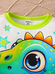 SHEIN Baby Boy 3D Dinosaur Glow In Dark UV Light Activated Pattern Long Sleeve Rashguard Top And Leggings 2 Pieces Pajama Set - Apricot - View 6
