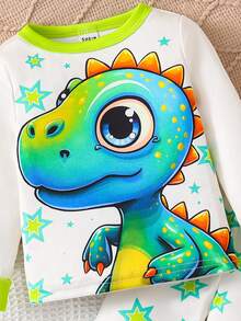 SHEIN Baby Boy 3D Dinosaur Glow In Dark UV Light Activated Pattern Long Sleeve Rashguard Top And Leggings 2 Pieces Pajama Set - Apricot - View 9