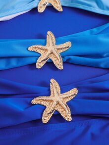 Swim Oasis Plus Size Onepiece Swimsuit, Ombre Blue To Navy Starfish Metal Decor, Simple & Elegant Beach Outfit For Women, Summer - Multicolor - View 7