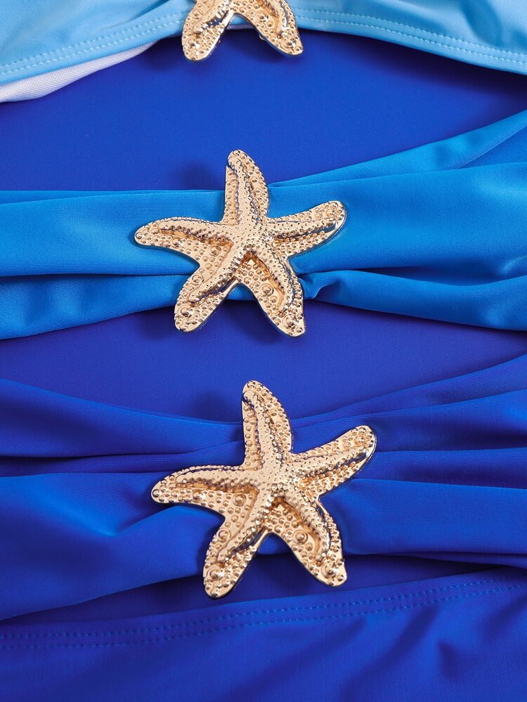 Swim Oasis Plus Size Onepiece Swimsuit, Ombre Blue To Navy Starfish Metal Decor, Simple & Elegant Beach Outfit For Women, Summer - Multicolor - View 6