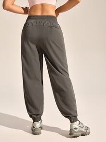 Exploreva Exploreva Women's Casual Alt Solid Color Drawstring Outdoor Pants Trail Running Gray Summer - Grey - View 3