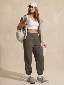 Exploreva Exploreva Women's Casual Alt Solid Color Drawstring Outdoor Pants Trail Running Gray Summer - Grey - View 8