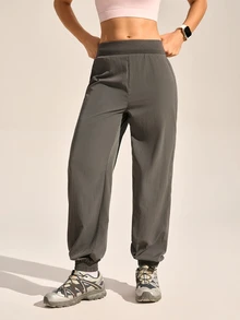 Exploreva Exploreva Women's Casual Alt Solid Color Drawstring Outdoor Pants Trail Running Gray Summer - Grey - View 4