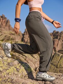 Exploreva Exploreva Women's Casual Alt Solid Color Drawstring Outdoor Pants Trail Running Gray Summer - Grey - View 2