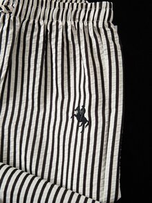 Teen Girls Summer Embroidered Round Neck White Short Sleeve T-Shirt And Striped Print Wide Leg Pants Set Summer Outfits Striped Shirts - Black and White - View 9