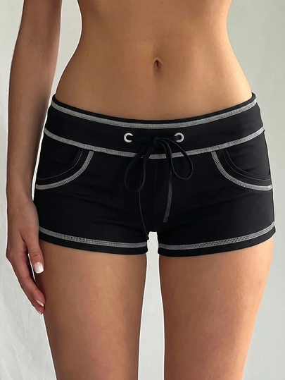 SHEIN EZwear 女款繩帶拼接外穿超短熱褲