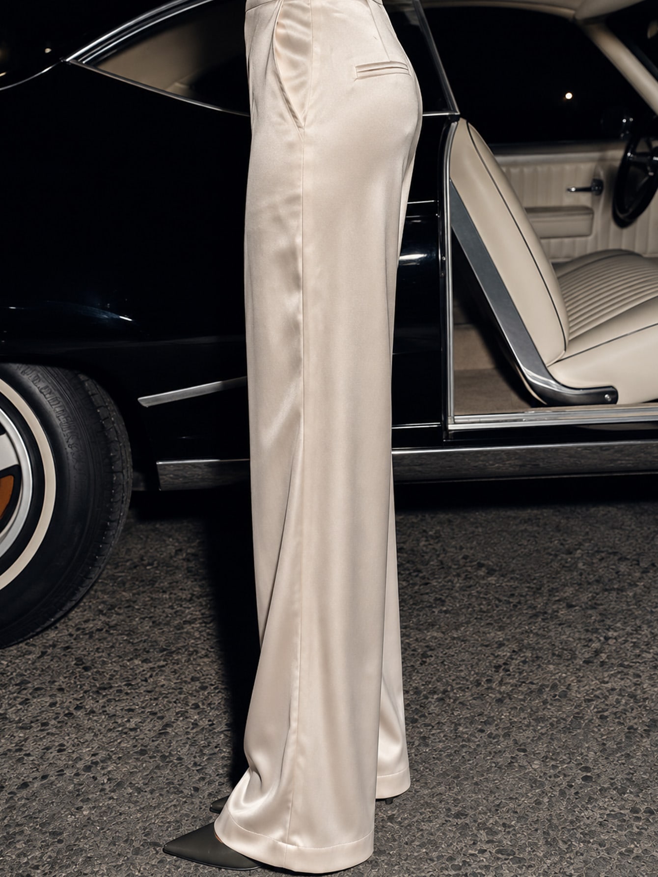 Off White Satin Pants, view 3