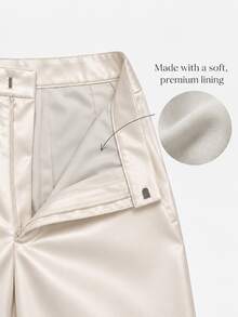 Zerodot Women Off White Satin Elegant Pants Party Going Out Fall Pre Fall - Apricot - View 8