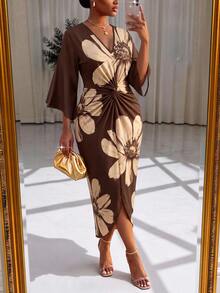 SHEIN Lady Elegant Vintage Romantic Floral Print Plus Size Dress, Party - Multicolor - View 4