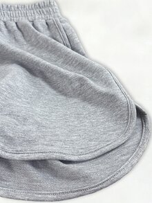 SHEIN Sparklyn Tween Girl Drawstring Waist Casual Versatile Daily Shorts,34%Cotton,High Waist Ribbed Bow Decor Knitted Grey Shorts,Cute,1 Random Piece,Autumn Outfit - Grey - View 7