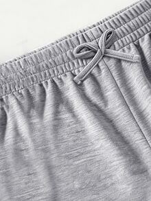 SHEIN Sparklyn Tween Girl Drawstring Waist Casual Versatile Daily Shorts,34%Cotton,High Waist Ribbed Bow Decor Knitted Grey Shorts,Cute,1 Random Piece,Autumn Outfit - Grey - View 4