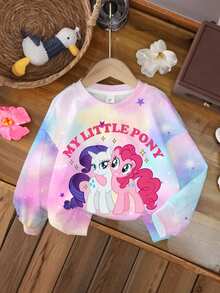 My Little Pony X SHEIN Tween Girl Letter Cartoon Print Long Sleeve Casual Sweatshirt - White - View 1