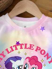 My Little Pony X SHEIN Tween Girl Letter Cartoon Print Long Sleeve Casual Sweatshirt - White - View 5