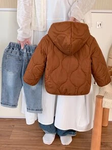 SHEIN 男嬰 1件裝 連帽拉鍊羽絨冬外套 - 棕色 - 查看 2