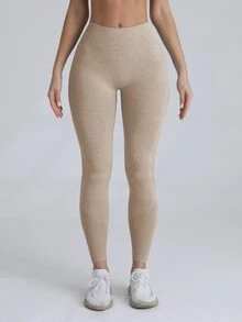 Easithlete Easithlete 女士纯色高腰运动紧身裤，适合日常健身瑜伽裤 - 卡其色 - 查看 7