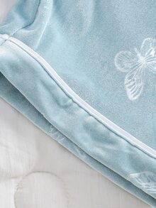 Teen Girls Fashion Cute Butterfly Print Embossed Comfortable Mink Fleece Long Sleeve Pants Loungewear Set - Green - View 9