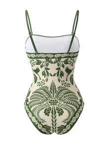 SHEIN Swim Plus Size Women Floral Print Camisole One-Piece Swimsuit And Shorts, Suitable For Beach Vacation, Pool Party, Beach Party - Multicolor - View 4