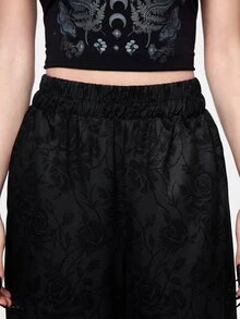 ROMWE Women's Gothic Dark Punk Rose Flower Palace Elegant Loose Wide Leg Pants - Black - View 7