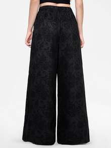 ROMWE Women's Gothic Dark Punk Rose Flower Palace Elegant Loose Wide Leg Pants - Black - View 4