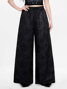 ROMWE Women's Gothic Dark Punk Rose Flower Palace Elegant Loose Wide Leg Pants - Black - View 1