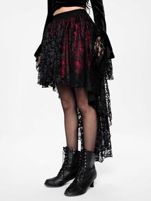 ROMWE Floral Lace High Low Hem Skirt, School - Black - View 5