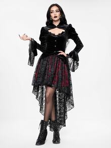 ROMWE Floral Lace High Low Hem Skirt, School - Black - View 3