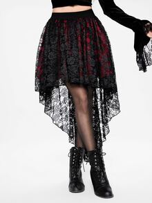 ROMWE Floral Lace High Low Hem Skirt, School - Black - View 4