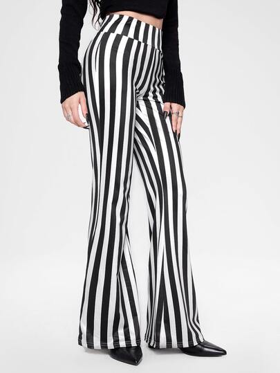 ROMWE Striped Print Flare Leg Pants