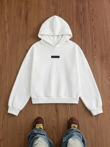 SWAVVY Men's Knit Casual Daily Solid Color Loose Fit Hoodie Sweatshirt, Vintage Y2K Baggy Streetwear, For Holiday - White - View 1