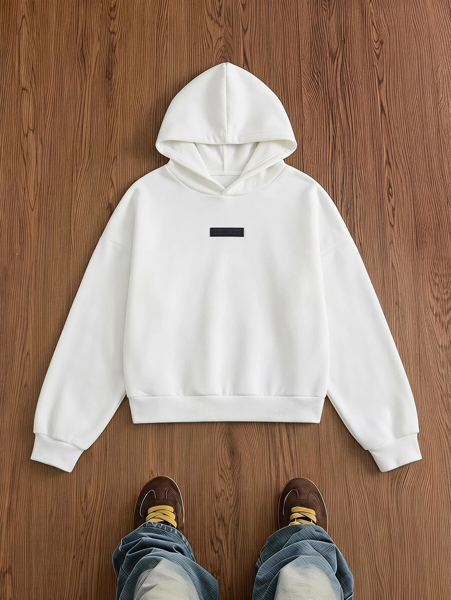 SWAVVY Men's Knit Casual Daily Solid Color Loose Fit Hoodie Sweatshirt, Vintage Y2K Baggy Streetwear, For Holiday - White - View 1