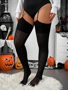 SHEIN EZwear Plus Size Sexy Hot Girl Sheer Cutout Leggings For Date And Music Festival - Black - View 6