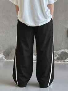 SHEIN 兒童青少年男孩休閒日常舒適工裝直筒寬鬆長褲，黑色工裝褲，新年，六七歲，適合外出、約會、上學，春夏秋冬四季皆宜 - 彩色 - 查看 4