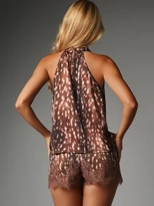 MISSGUIDED Halter Neck Satin Blouse With Abstract Dappled Print Sleeveless High Neck Tie Back Top Summer Party Occasion Wear - Multicolor - View 3