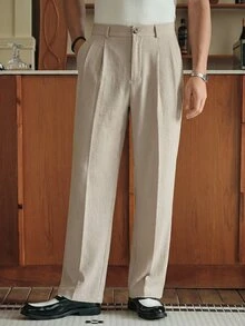 SWAVVY 男士休闲百搭纯色裤 - 杏色 - 查看 3