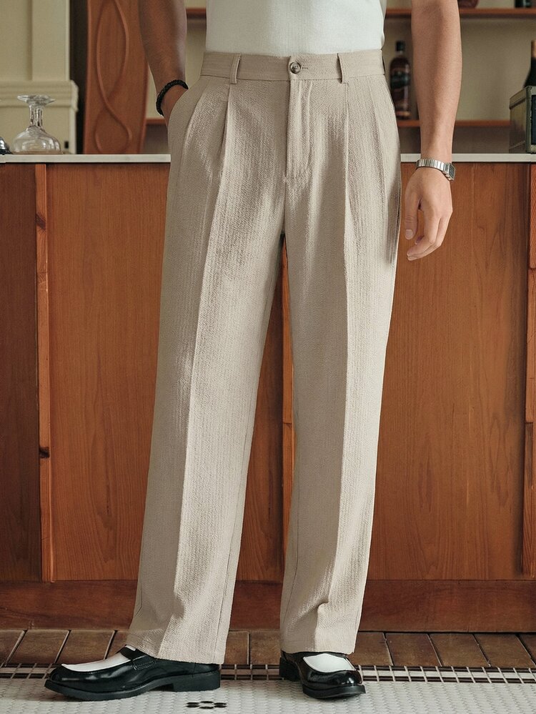 SWAVVY Pantalones casuales y versátiles de unicolor para hombres - Albaricoque - Añade 2